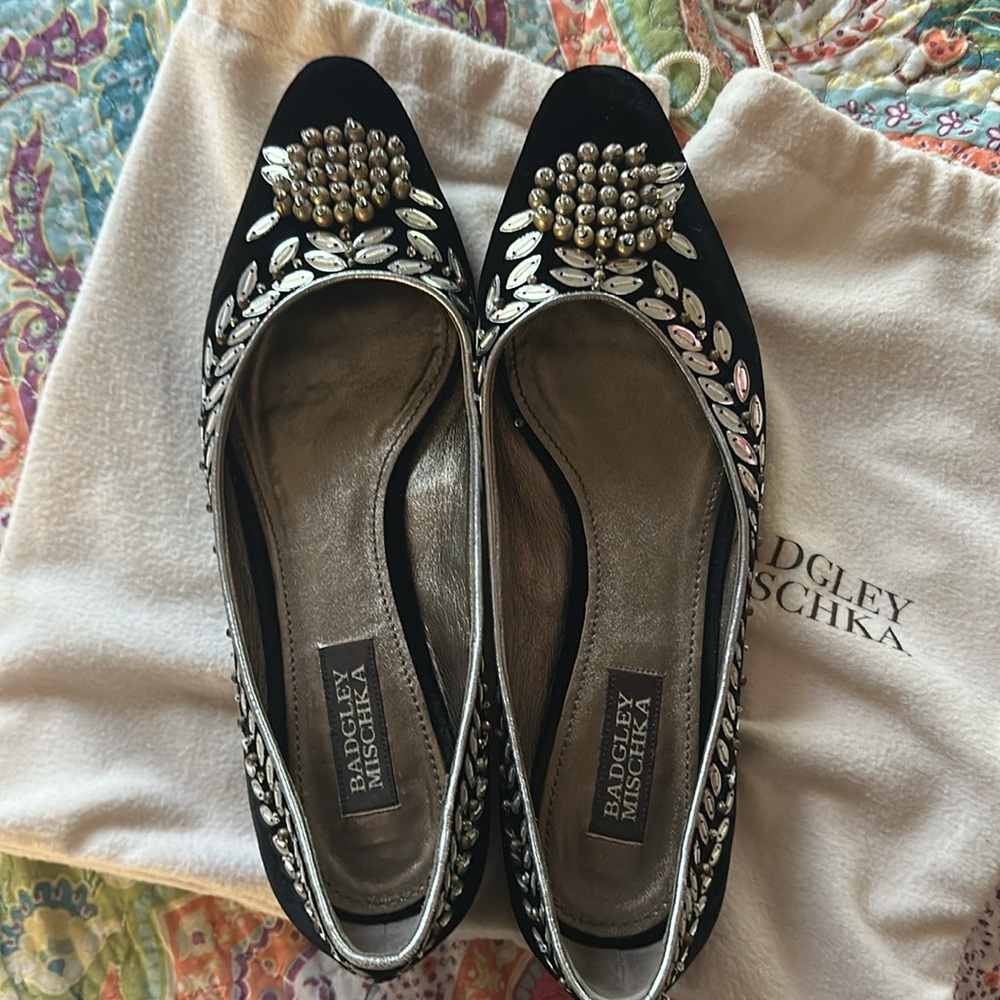 Badgley Mischka  Velvet Beaded Embellished Women's Flats 🥿 Black 8